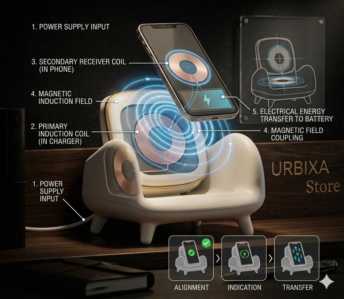 URBIXA Mini Sofa Chair Wireless Charger – Relax & Recharge Stand